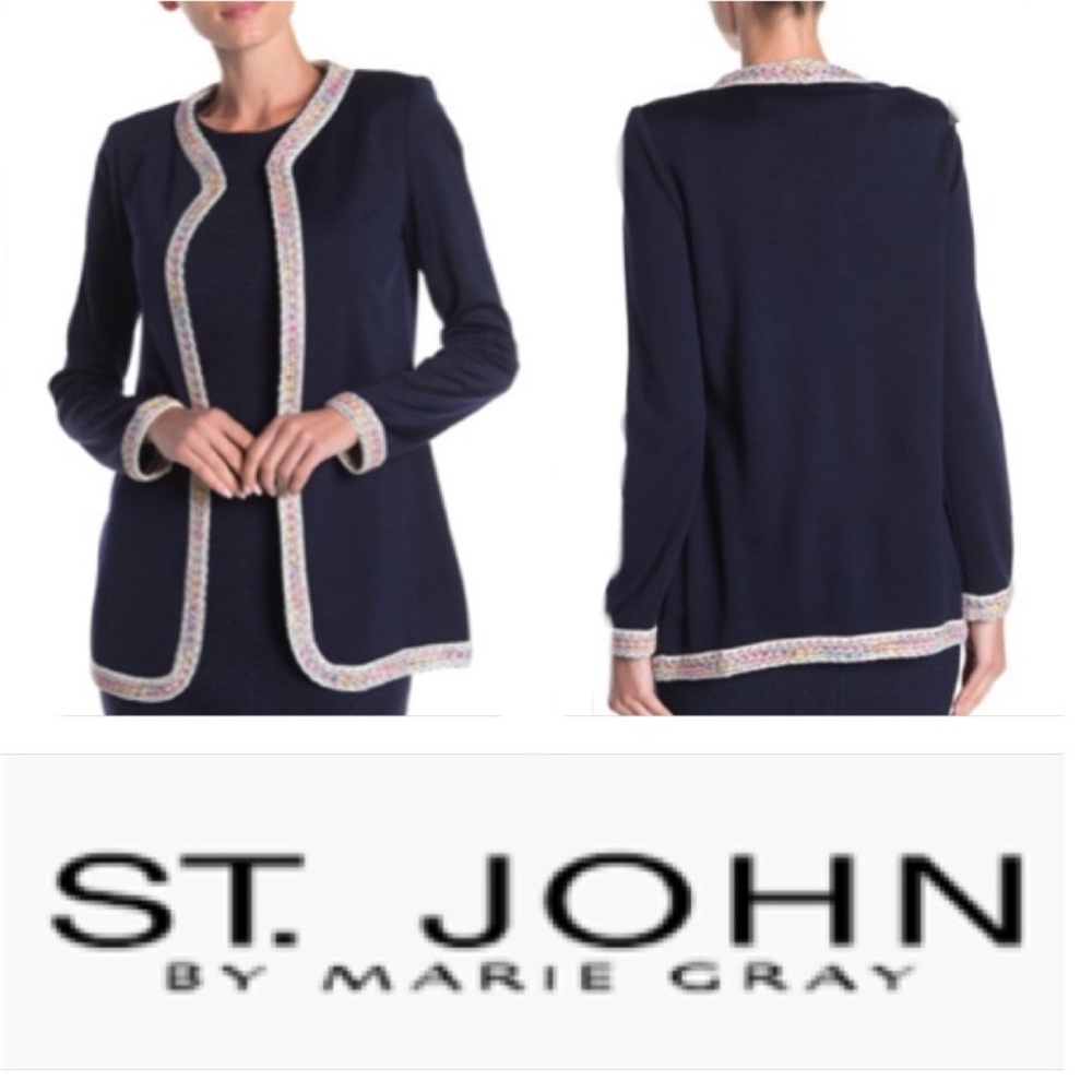 St. John Collection Milano Knit Jacket Navy 10 NWT